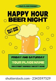 Happy hour beer night celebration party flyer poster social media post design