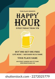 happy hour beer night flyer poster social media post design