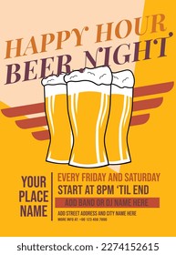 happy hour beer night flyer poster  or social media post design