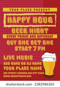 Happy hour beer night flyer poster or social media post design