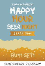 Happy hour beer night flyer poster social media  post design