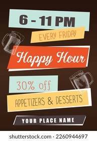 Happy hour beer night party  flyer poster or social media post design