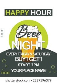 Happy hour beer night  party  poster flyer or social media post design