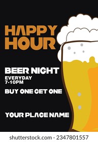 Happy Hour beer night party  poster flyer  or social media post design