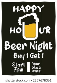 Happy hour beer night  party poster  flyer social media post design