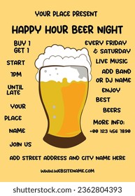 Happy hour beer night party flyer poster  social media post design