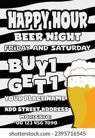 Happy hour beer  night party poster flyer or social media post design