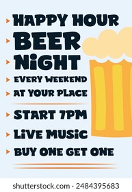 Happy hour beer night party flyer poster or  social media post design