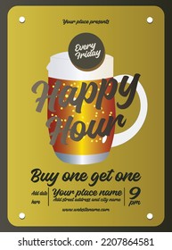 happy hour beer night  poster flyer or social media post template design