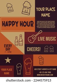 happy hour beer night poster flyer social media post design