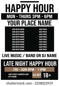 happy hour beer night poster flyer  social media post template design