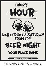 happy hour beer night poster flyer or social media post design