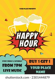 happy hour beer night poster flyer social media post  design