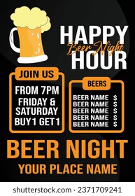 Happy  hour beer  night poster flyer social media post design