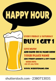 Happy hour beer night poster flyer or social  media post design