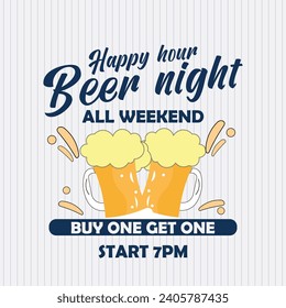 Happy hour beer night poster flyer or social media post design