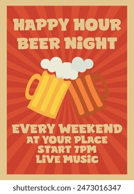 happy hour beer night poster flyer or social media post design