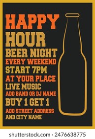 Happy  hour beer  night poster flyer or social media post design
