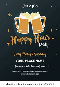 Happy hour beer  party  flyer poster social media post design