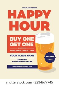 happy hour beer party night poster flyer social media post design