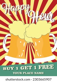 Happy hour beer party night poster flyer social media post template design