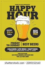 happy hour beer party poster flyer or social media post template design