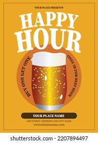 happy hour beer party poster flyer or social media post design
