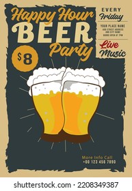happy hour beer party poster flyer social media post design