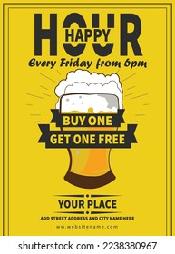 happy hour beer party poster flyer social media post template design