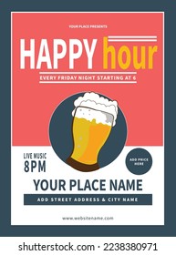 happy hour beer party poster flyer social media post template design