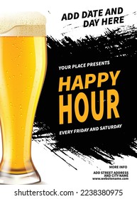 happy hour beer party poster flyer social media post template design