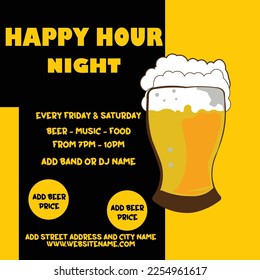happy hour beer party poster flyer social media post design