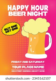 Happy hour beer party poster flyer social media  post design