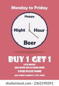 Happy hour beer party  poster flyer or social media post design