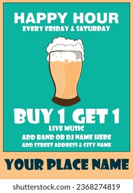 Happy hour beer party poster flyer social media post  template design