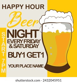 Happy  hour beer party poster flyer or social media post design