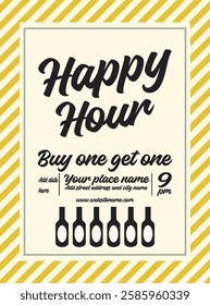 Happy hour beer party poster flyer or social media post design