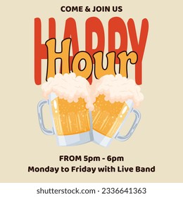 Happy Hour Beer Poster Bector illustration