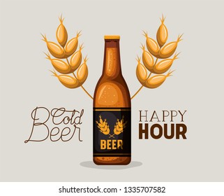 happy hour beers label with bottle and spikes