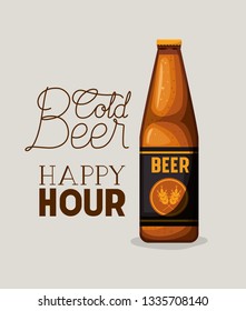 happy hour beers label with bottle