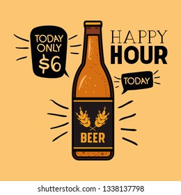 happy hour beers label with bottle