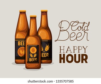happy hour beers label with bottles