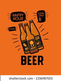 happy hour beers label with bottles