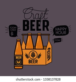happy hour beers label with bottles in basket