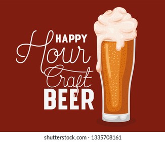 happy hour beers label with glass