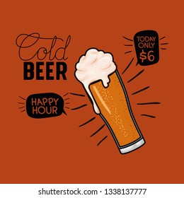 happy hour beers label with glass