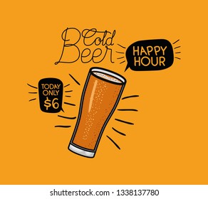 happy hour beers label with glass