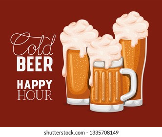 happy hour beers label with glasses and jar