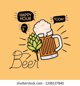 happy hour beers label with jar