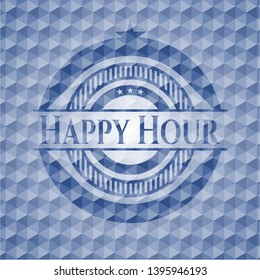 Happy Hour blue polygonal emblem. Vector Illustration. Detailed.